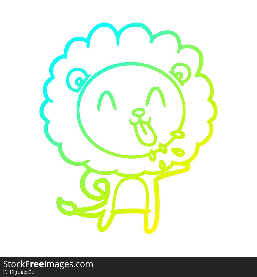 cold gradient line drawing of a happy cartoon lion