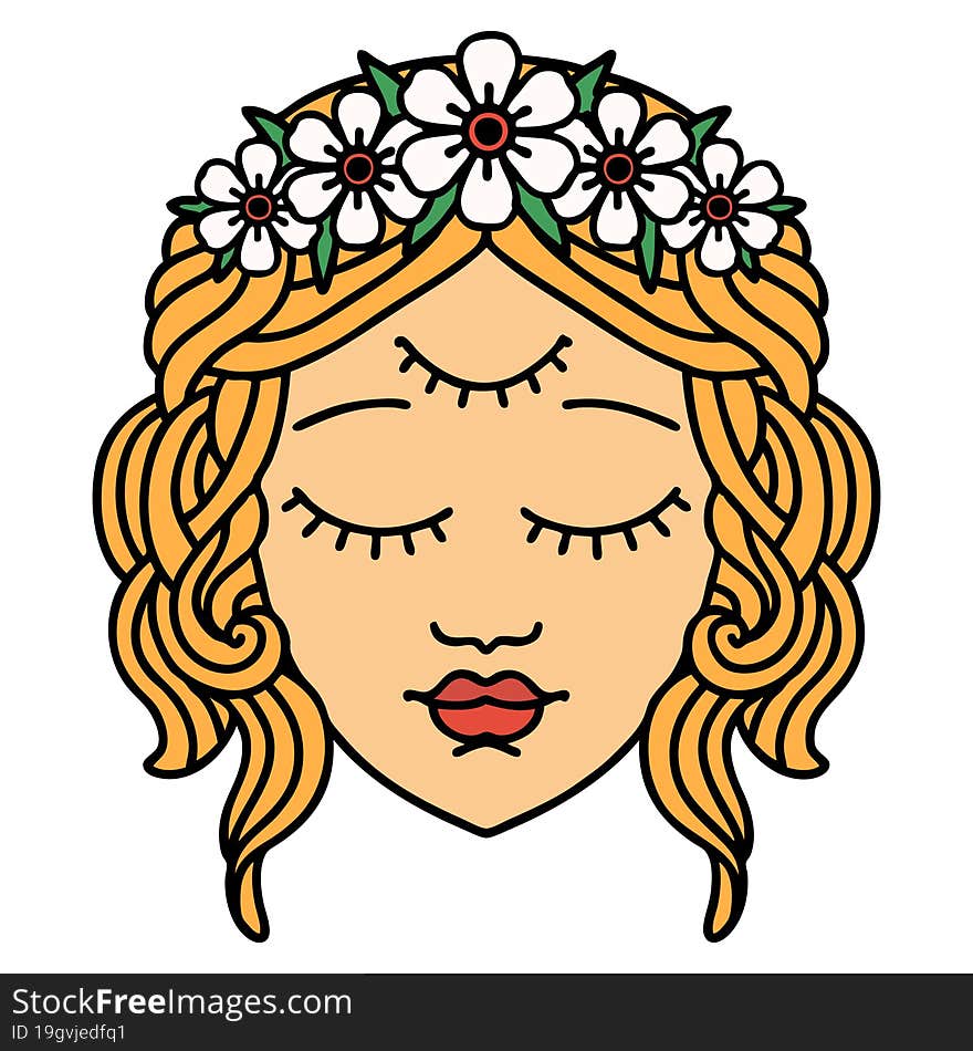 tattoo in traditional style of female face with third eye. tattoo in traditional style of female face with third eye