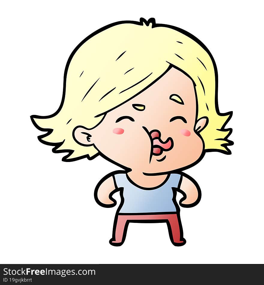 cartoon girl pulling face. cartoon girl pulling face