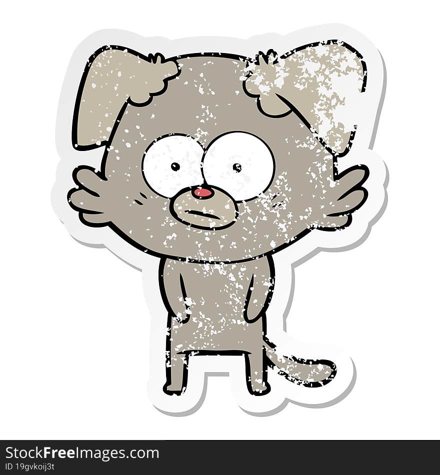 distressed sticker of a nervous dog cartoon