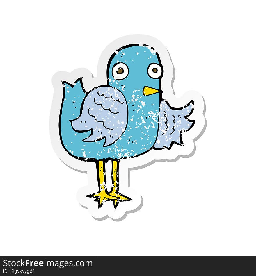 Retro Distressed Sticker Of A Cartoon Bird Waving Wing