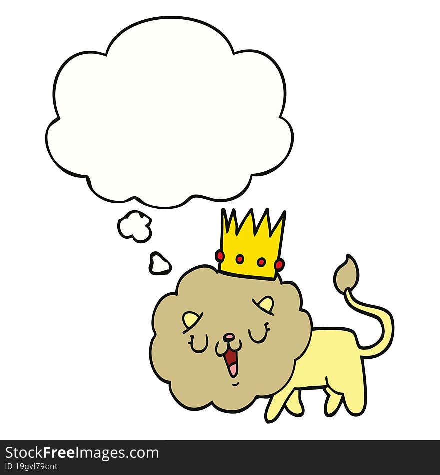 cartoon lion with crown and thought bubble