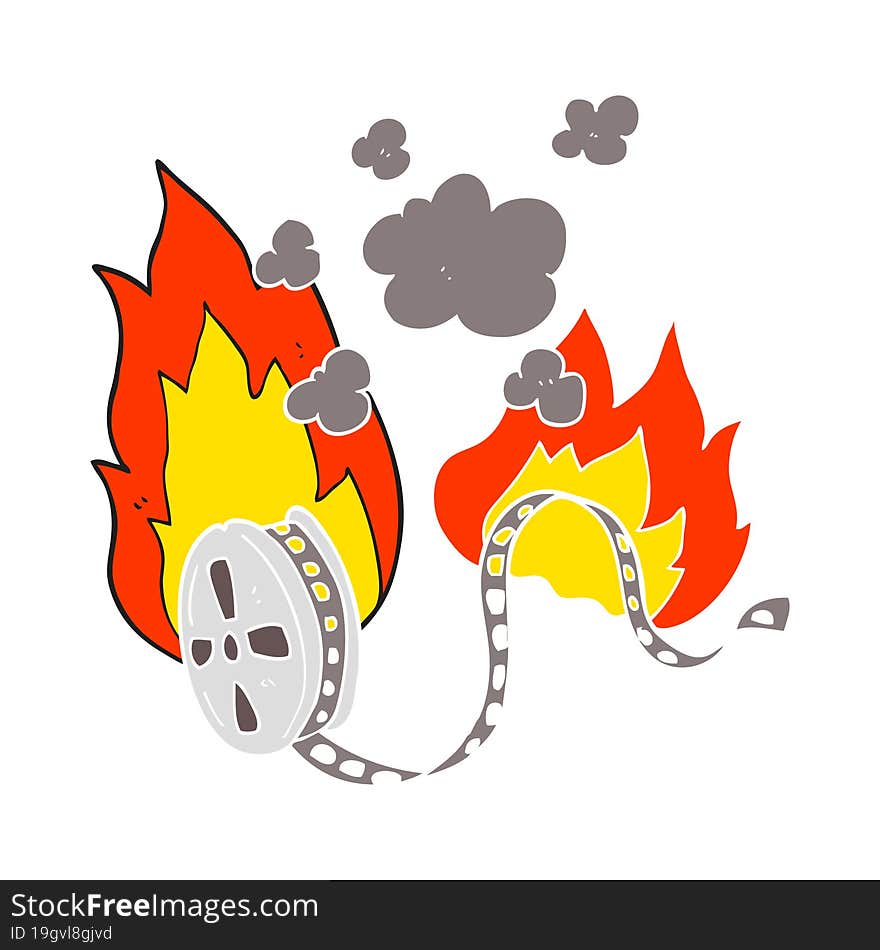 flat color illustration of a cartoon movie film burning