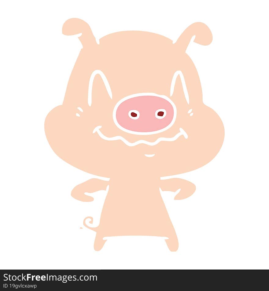 nervous flat color style cartoon pig