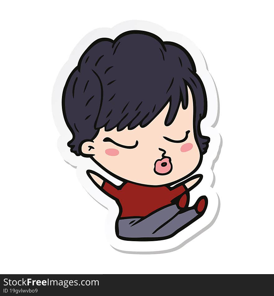 sticker of a cartoon woman with eyes shut