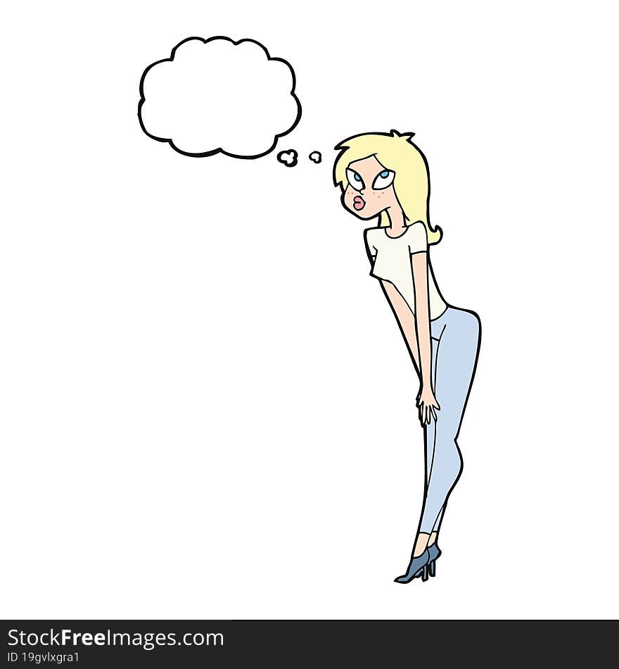 cartoon attractive girl with thought bubble