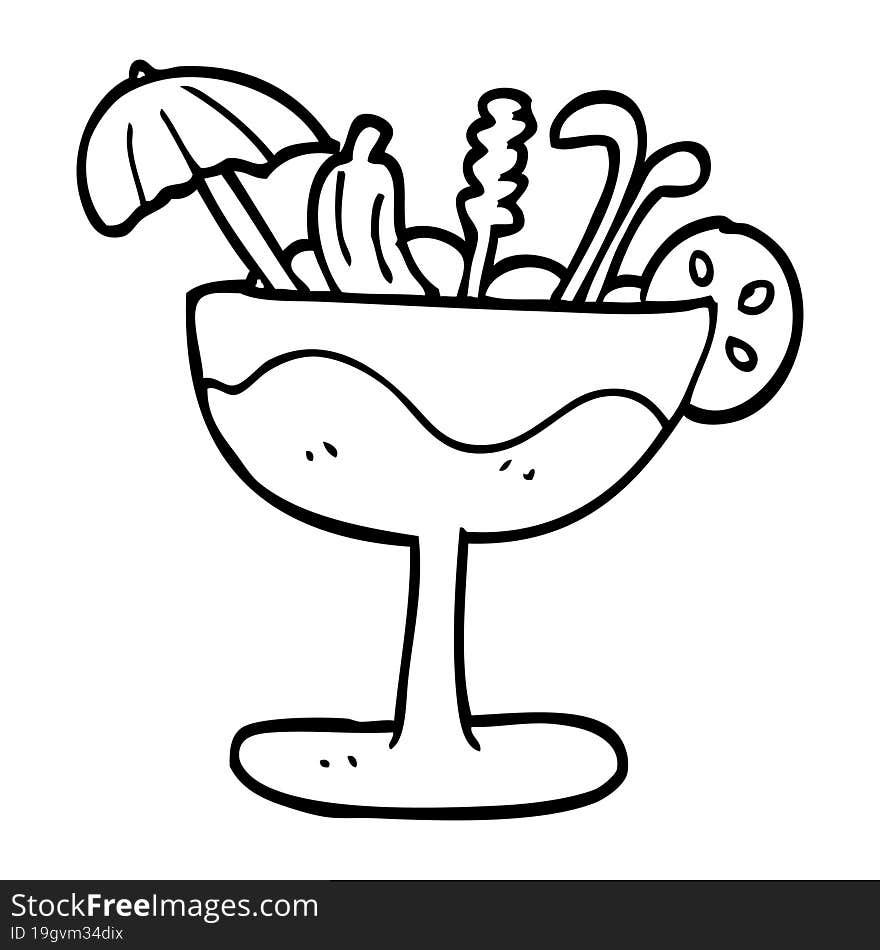 line drawing cartoon tropical cocktail