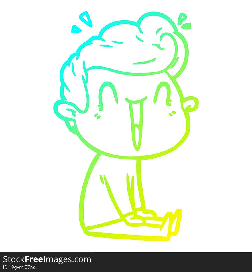 cold gradient line drawing of a cartoon excited man