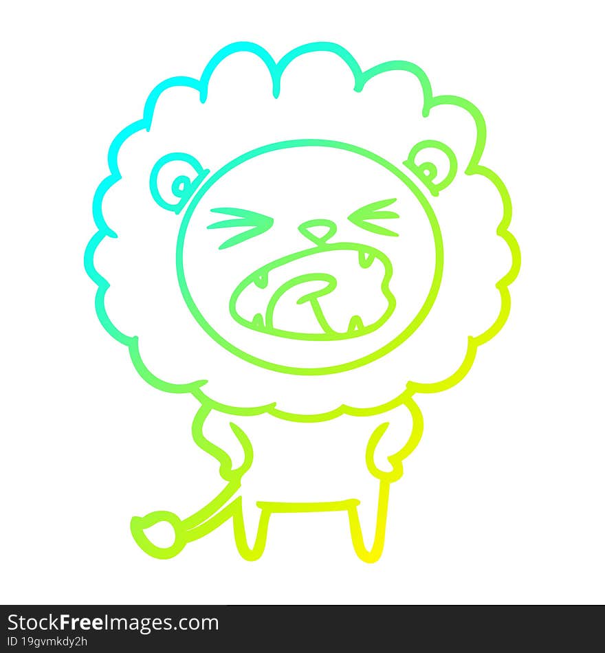 cold gradient line drawing of a cartoon lion