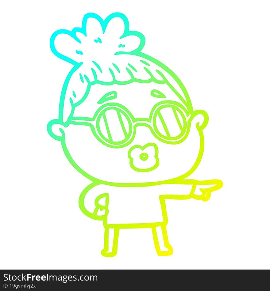 cold gradient line drawing of a cartoon woman wearing spectacles