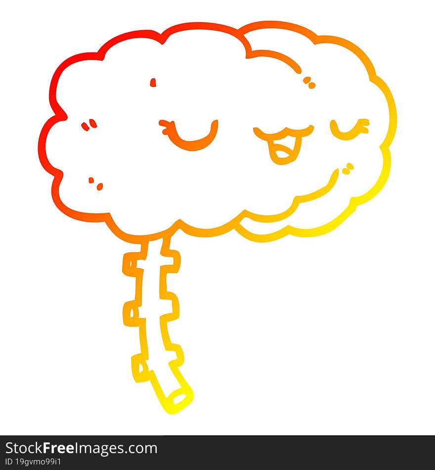 warm gradient line drawing of a happy cartoon brain