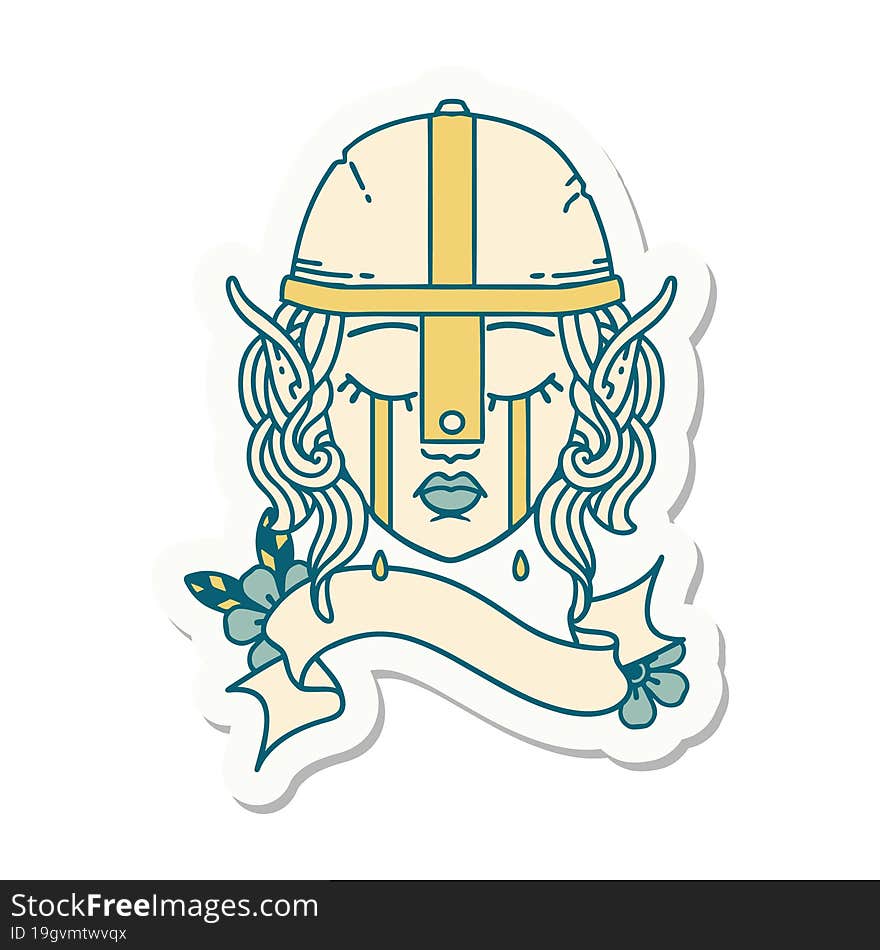 Crying Elf Fighter Character Face Sticker