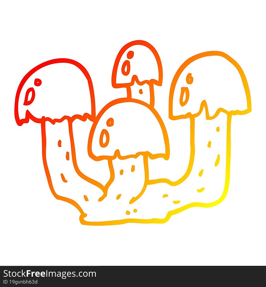 warm gradient line drawing cartoon mushrooms