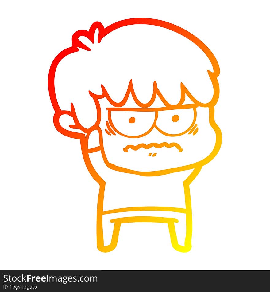 warm gradient line drawing annoyed cartoon boy