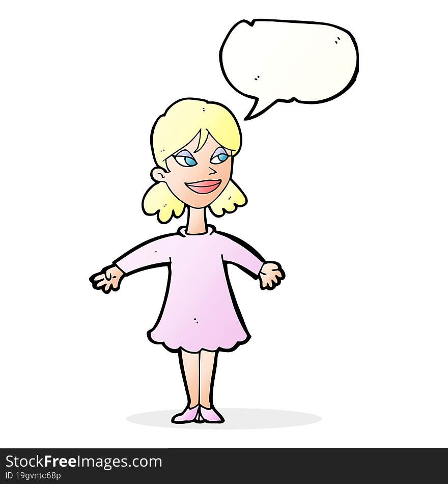 Cartoon Woman With Open Arms With Speech Bubble