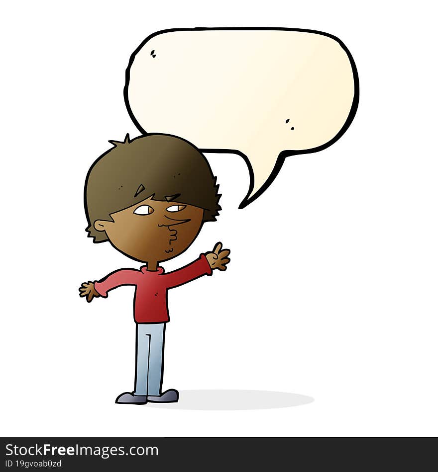 Cartoon Worried Man Reaching With Speech Bubble