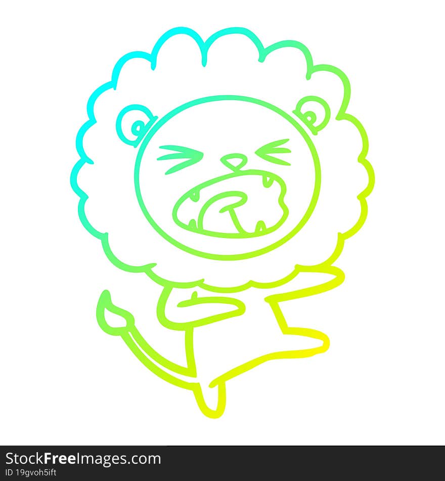 cold gradient line drawing cartoon angry lion