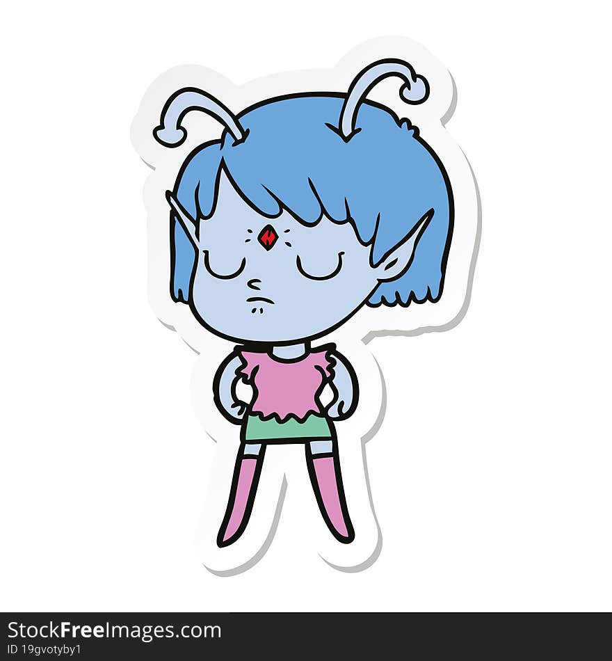 sticker of a cartoon alien girl