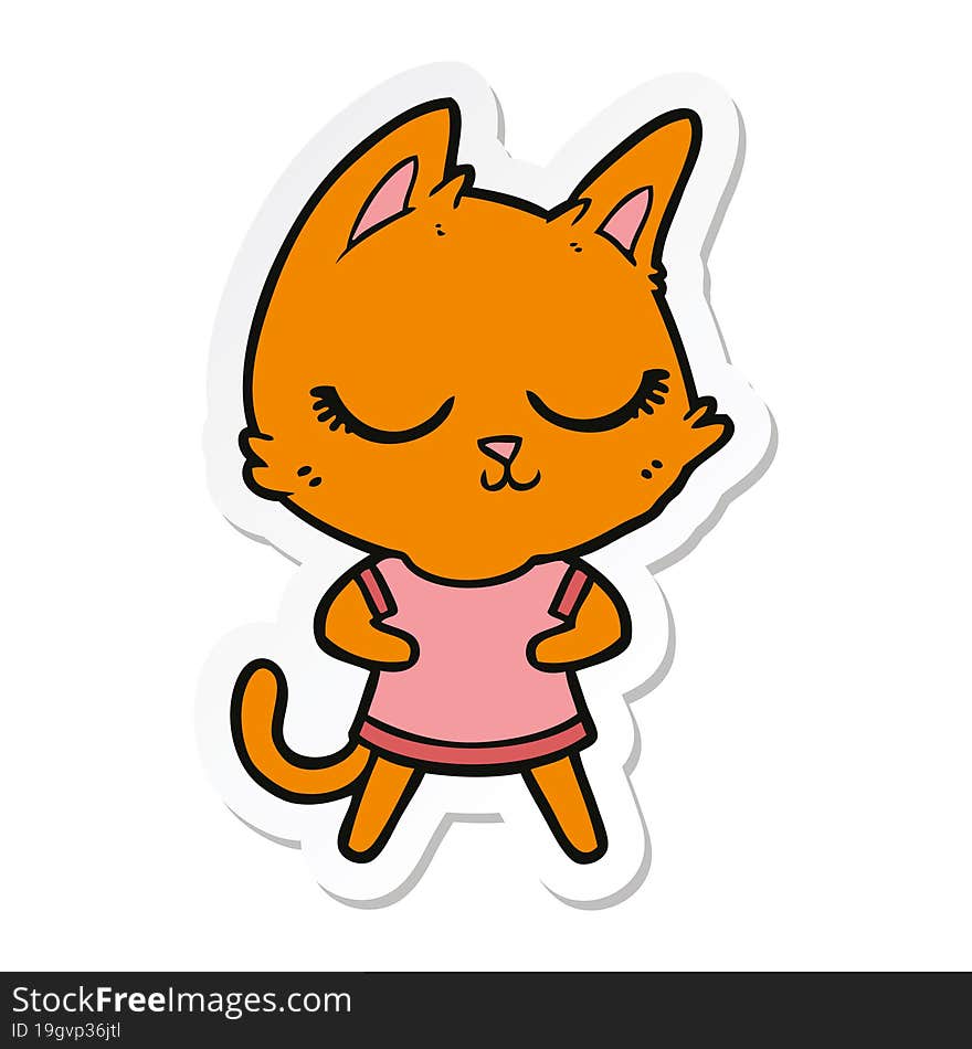 sticker of a calm cartoon cat