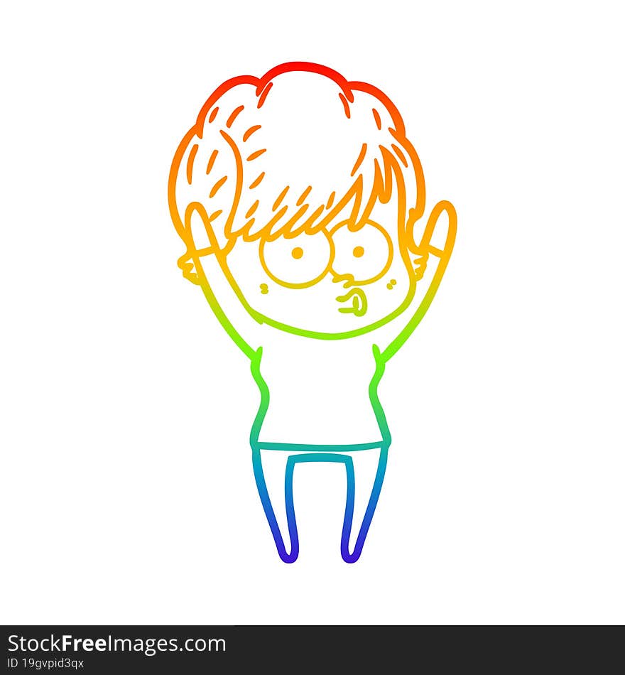 rainbow gradient line drawing of a cartoon woman