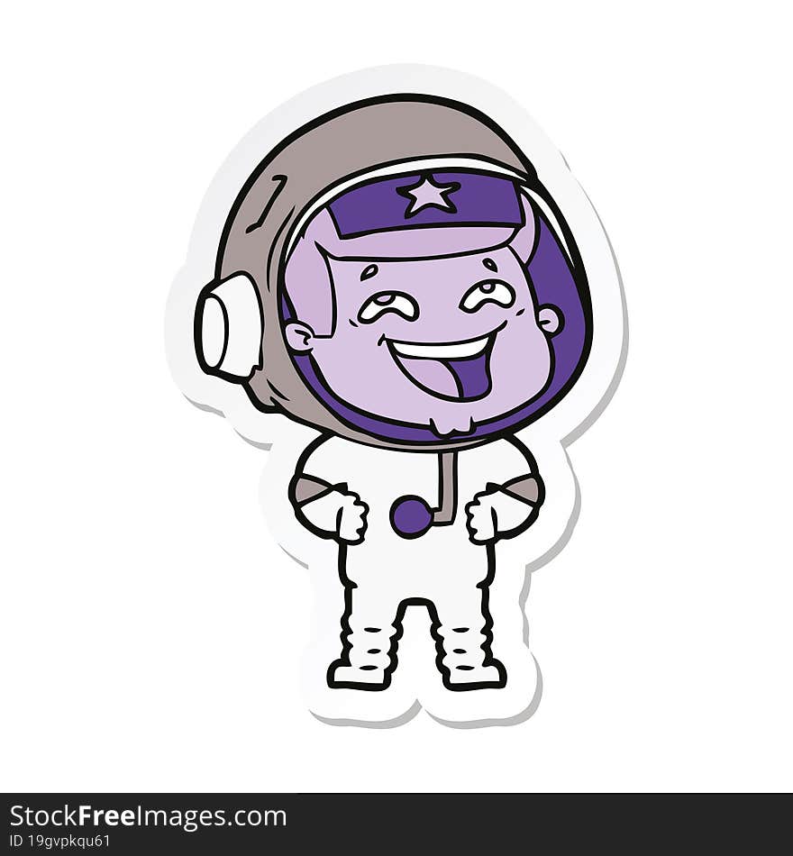 sticker of a cartoon laughing astronaut