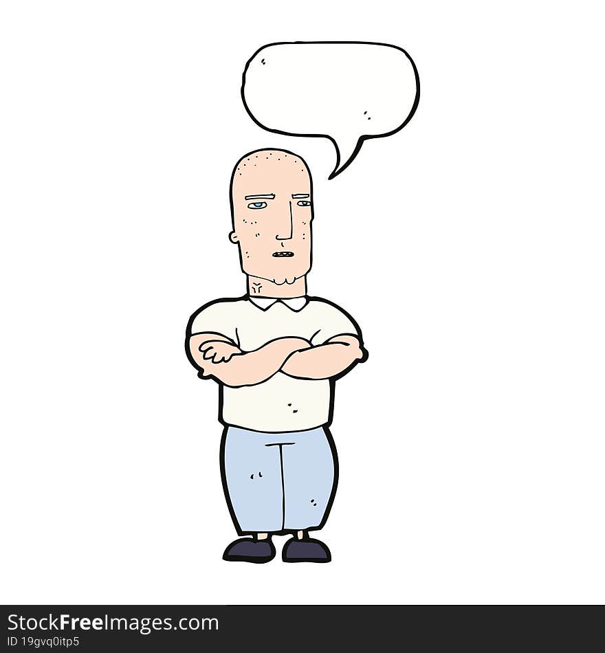 cartoon annoyed bald man with speech bubble