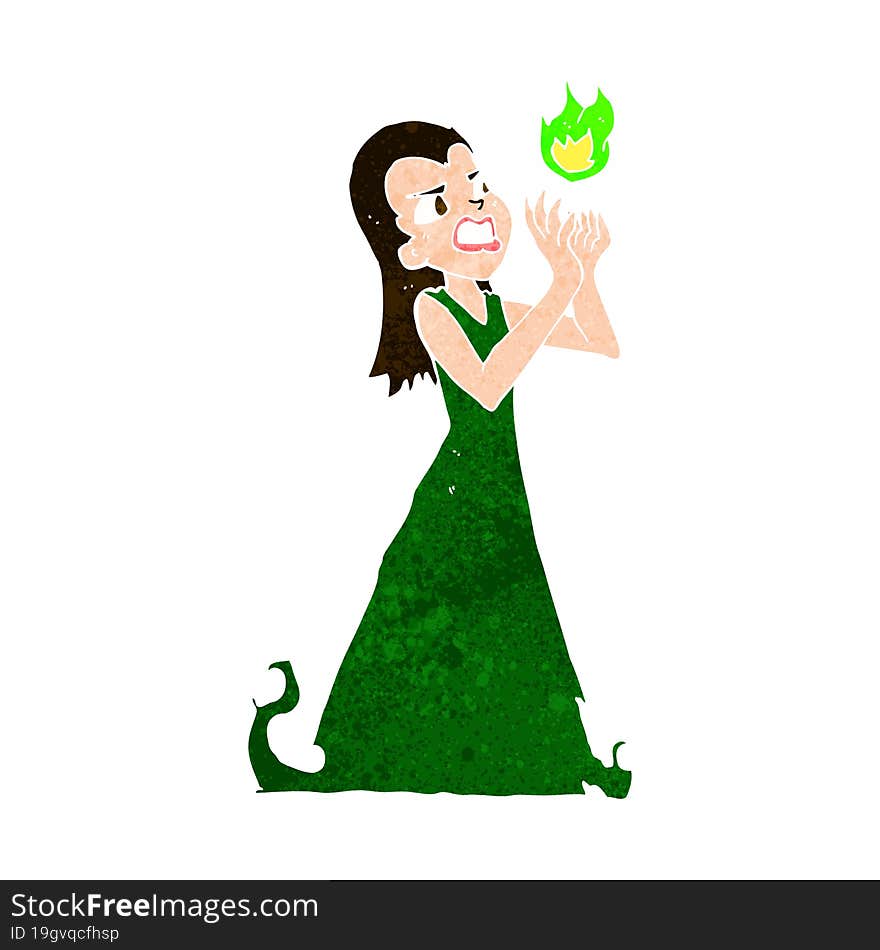 cartoon witch woman casting spell