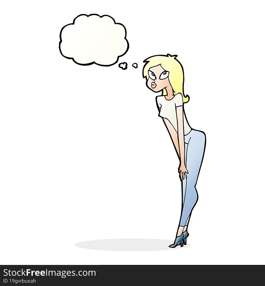 cartoon attractive girl with thought bubble