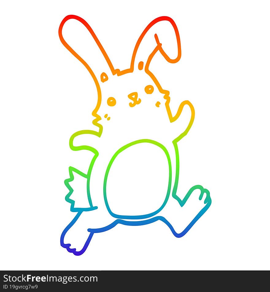 rainbow gradient line drawing of a cartoon rabbit running