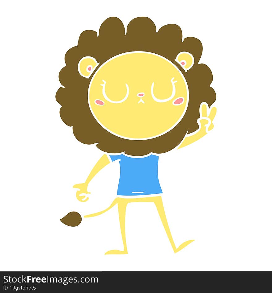 flat color style cartoon lion giving peac sign