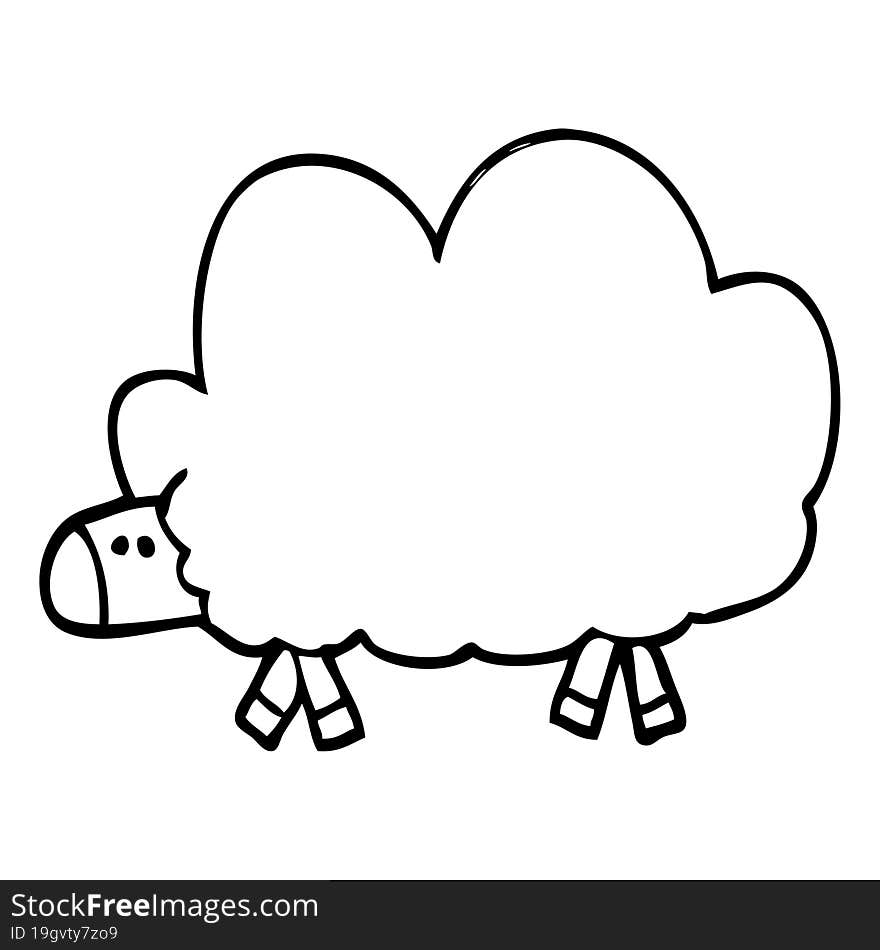 line drawing cartoon of a black sheep