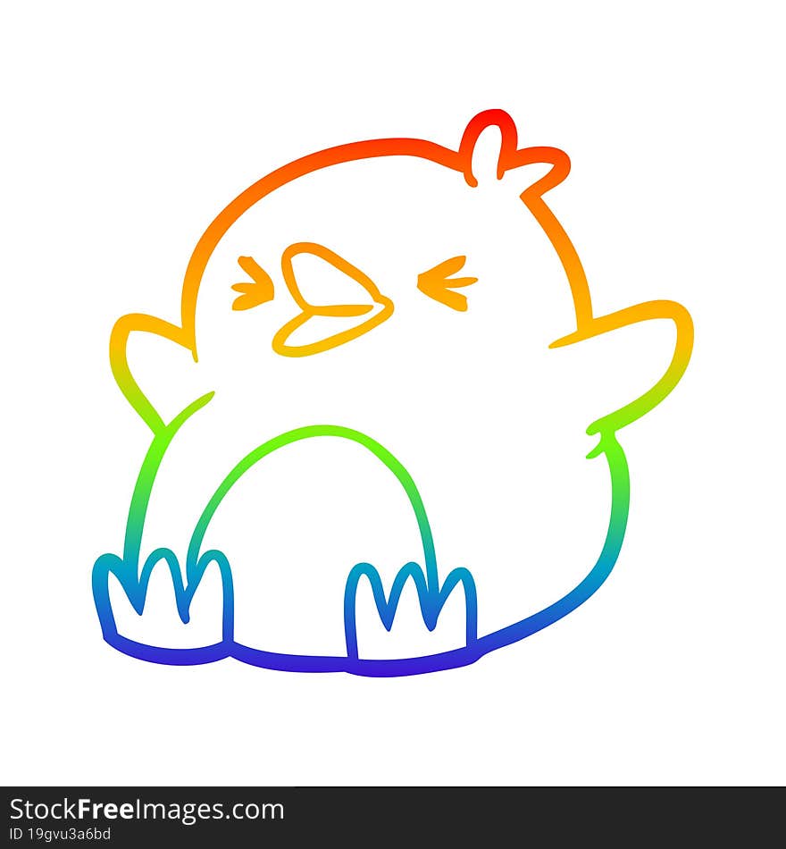 Rainbow Gradient Line Drawing Cartoon Penguin