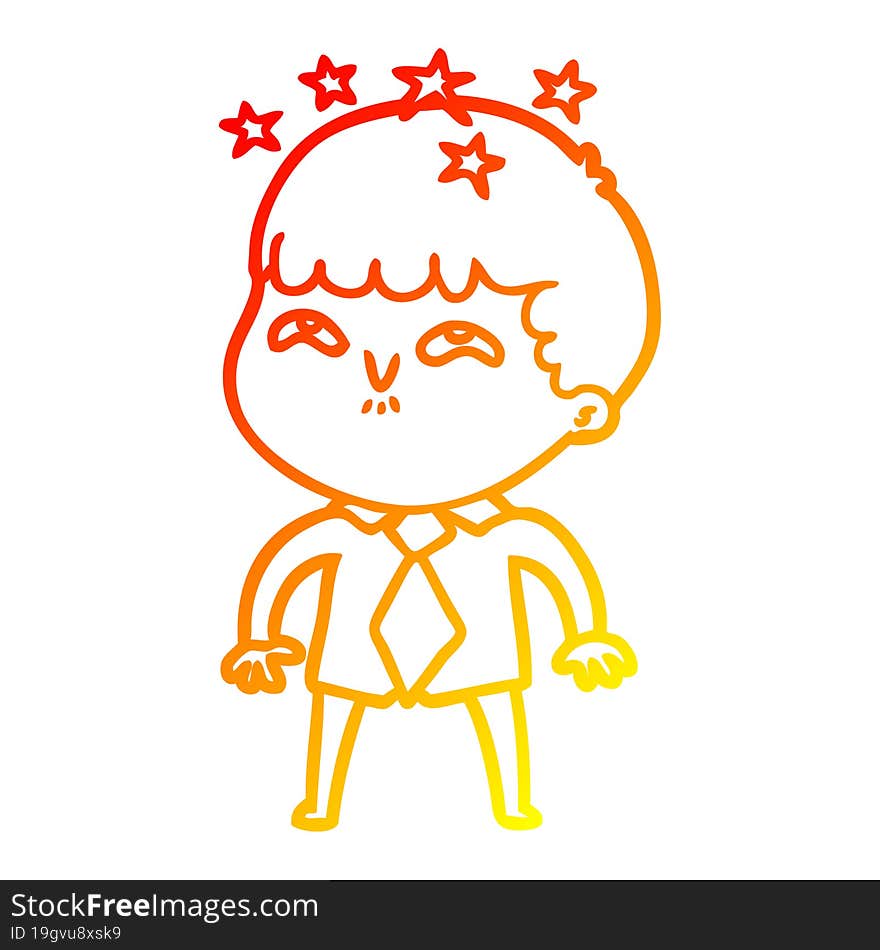 warm gradient line drawing cartoon amazed boy