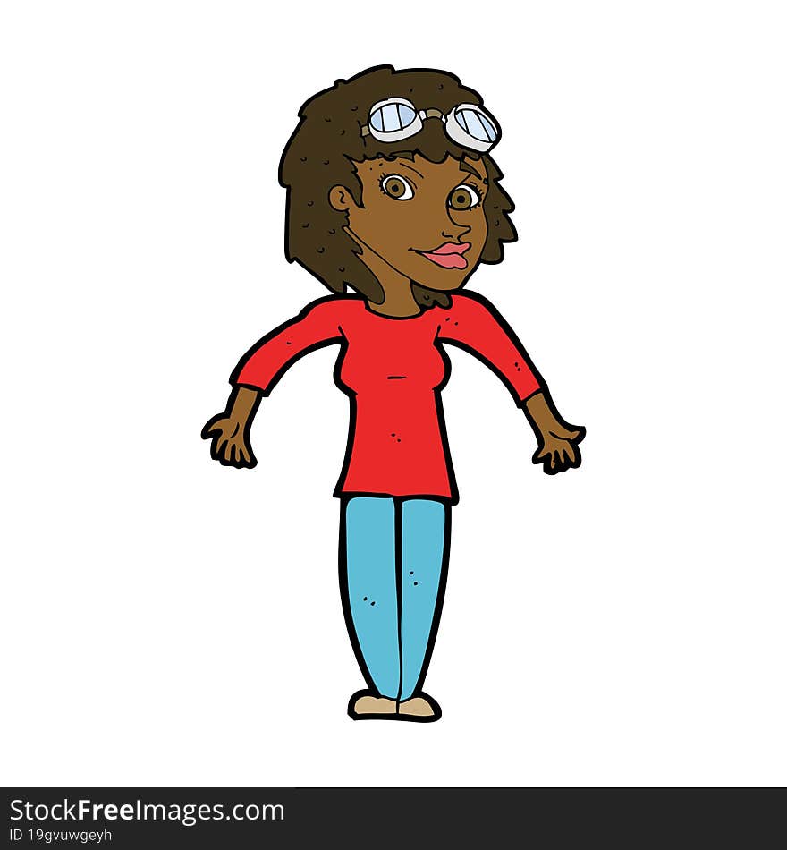 Cartoon Woman Wearing Goggles