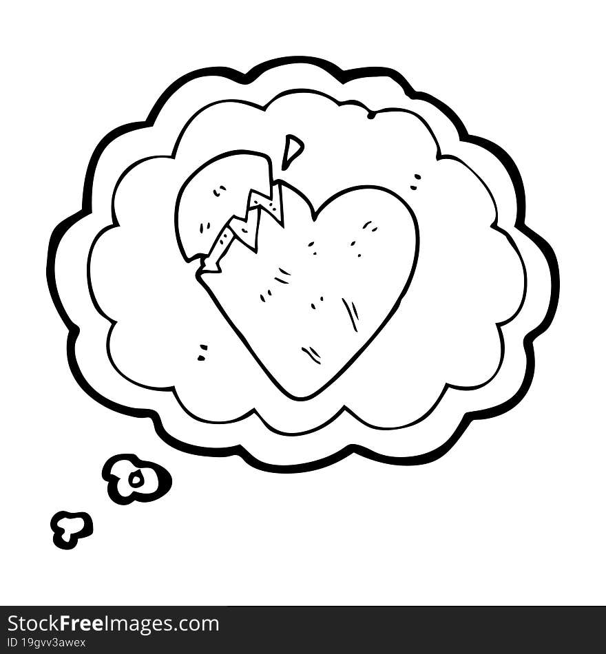 freehand drawn thought bubble cartoon broken heart