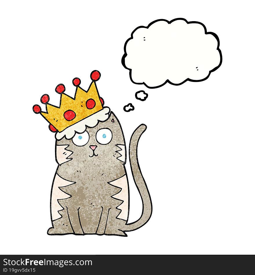 thought bubble textured cartoon cat with crown