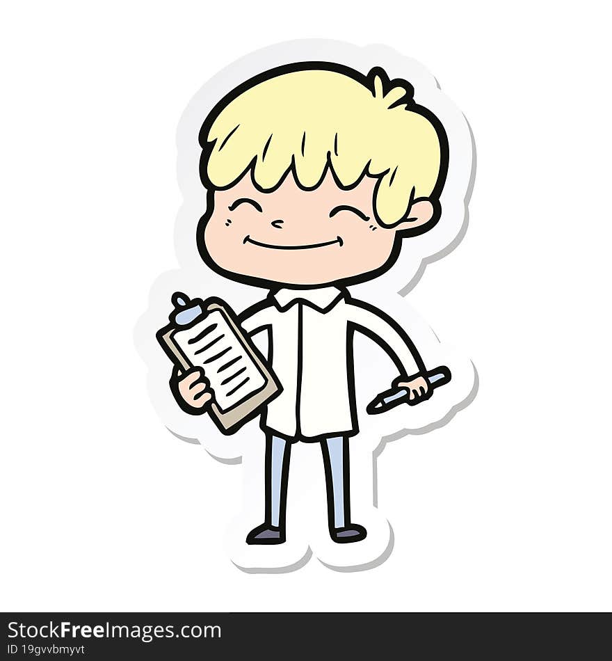 sticker of a cartoon happy boy