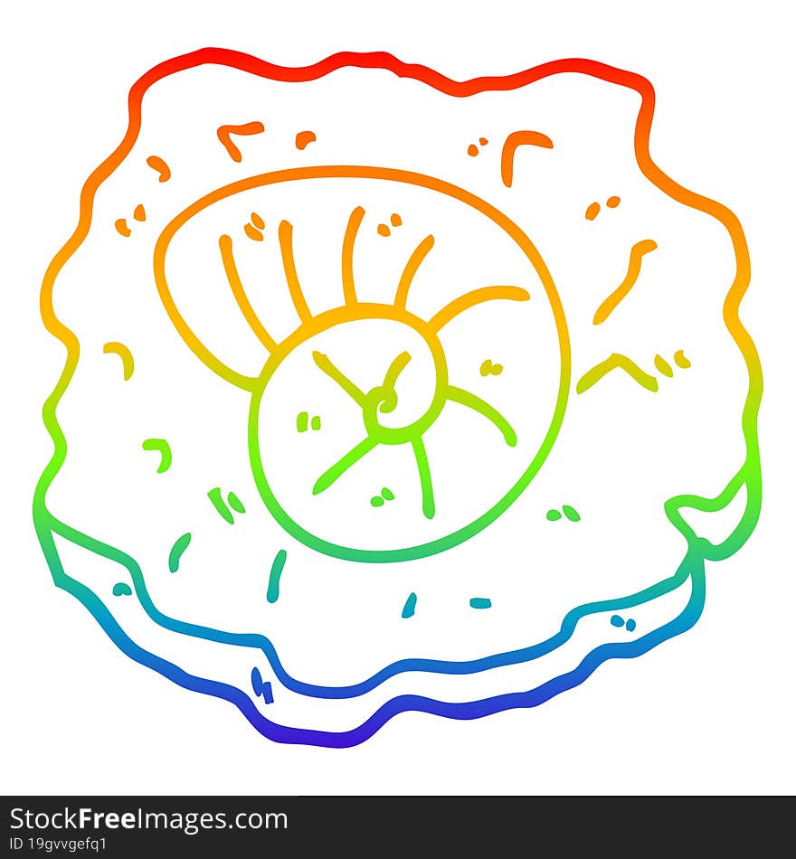 rainbow gradient line drawing cartoon ancient fossil