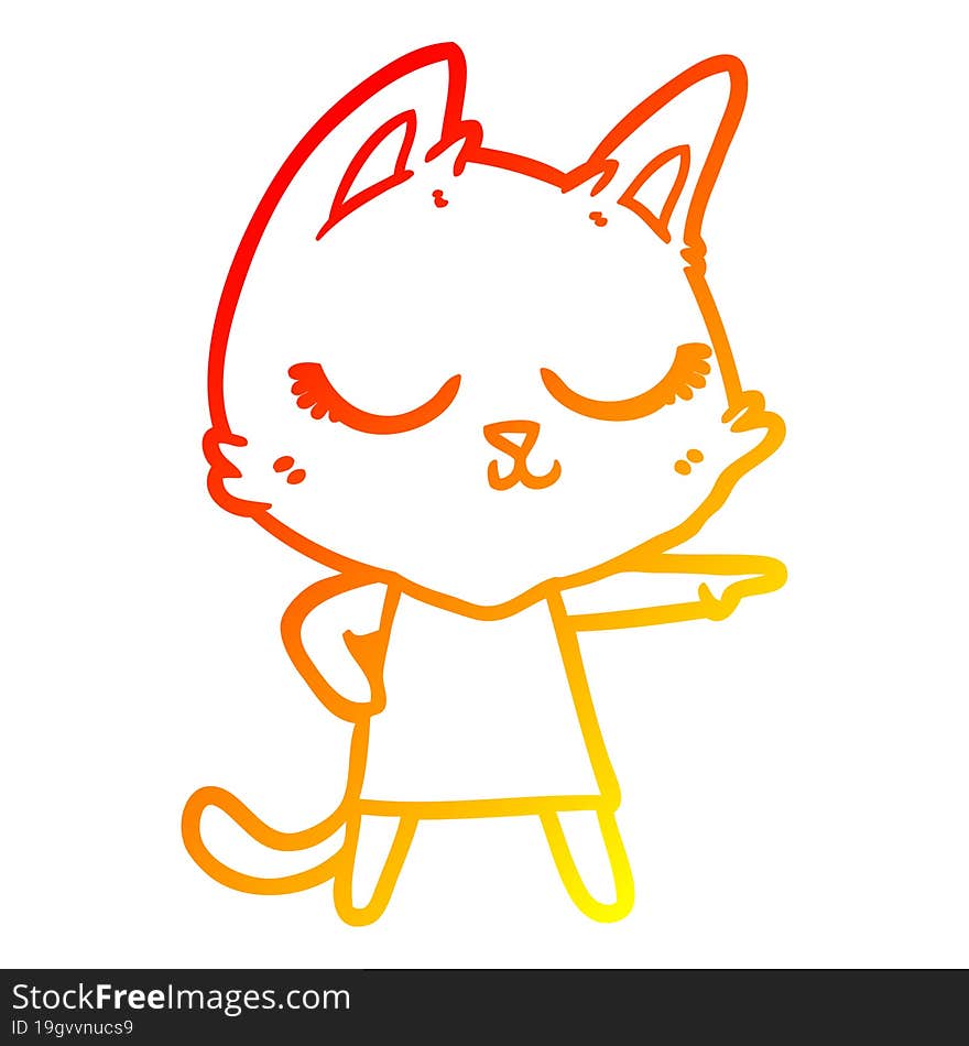 warm gradient line drawing calm cartoon cat girl pointing