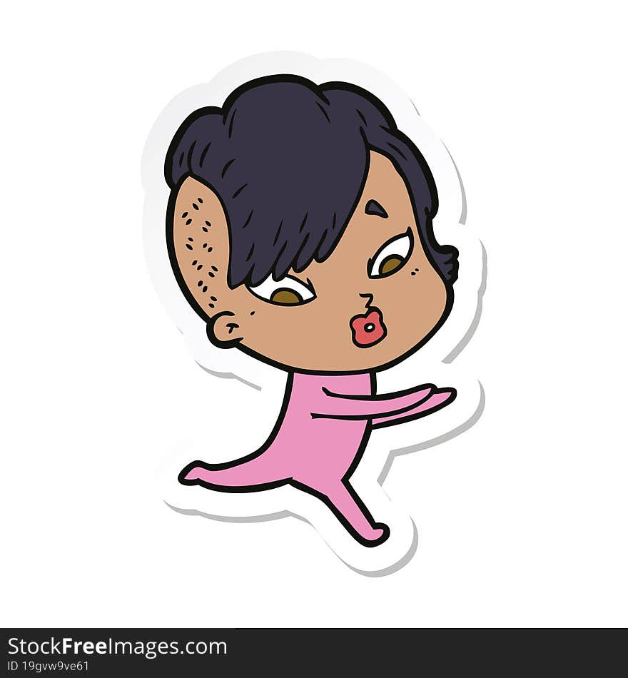 sticker of a cartoon surprised girl