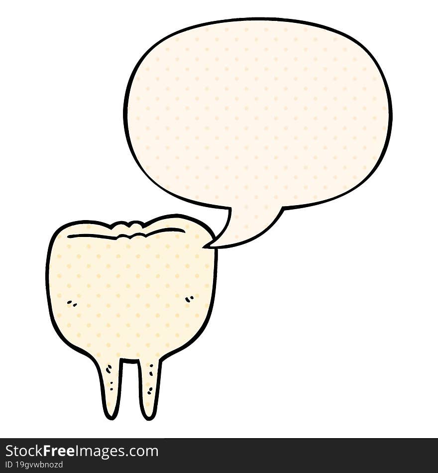 cartoon tooth and speech bubble in comic book style