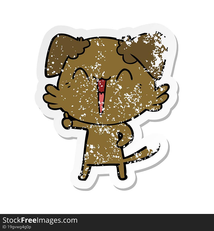 distressed sticker of a happy little dog cartoon