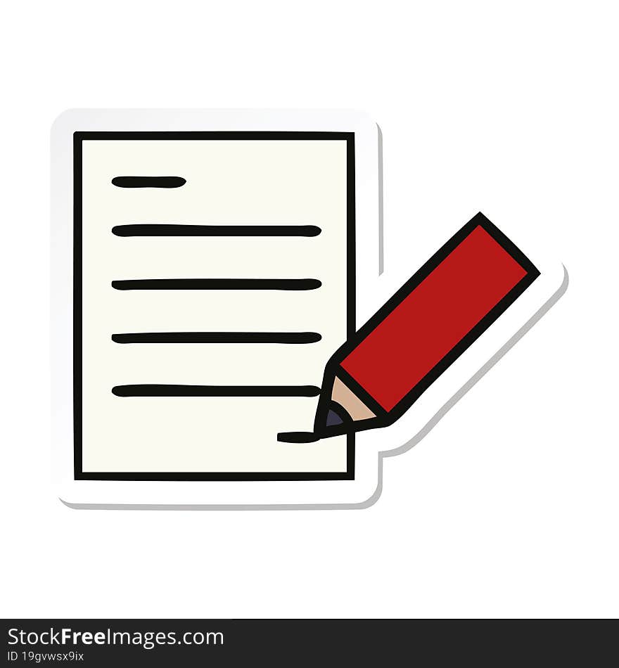 sticker of a cute cartoon of writing a document