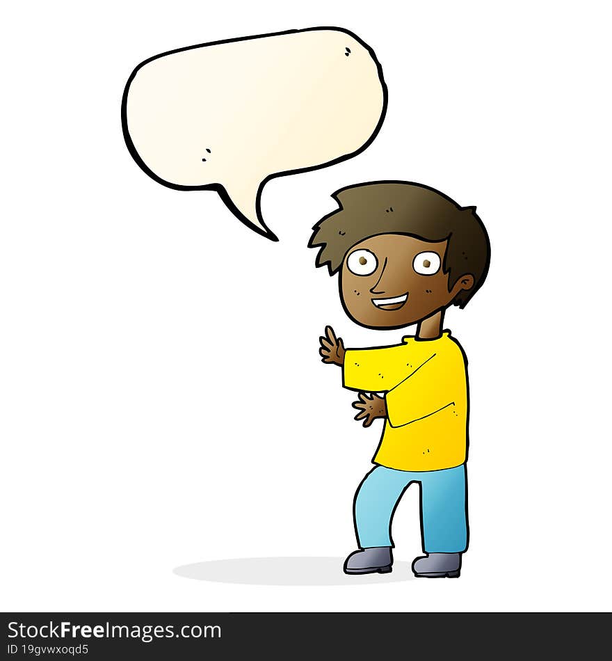 cartoon excited boy with speech bubble