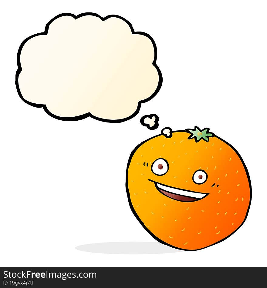 happy cartoon orange with thought bubble