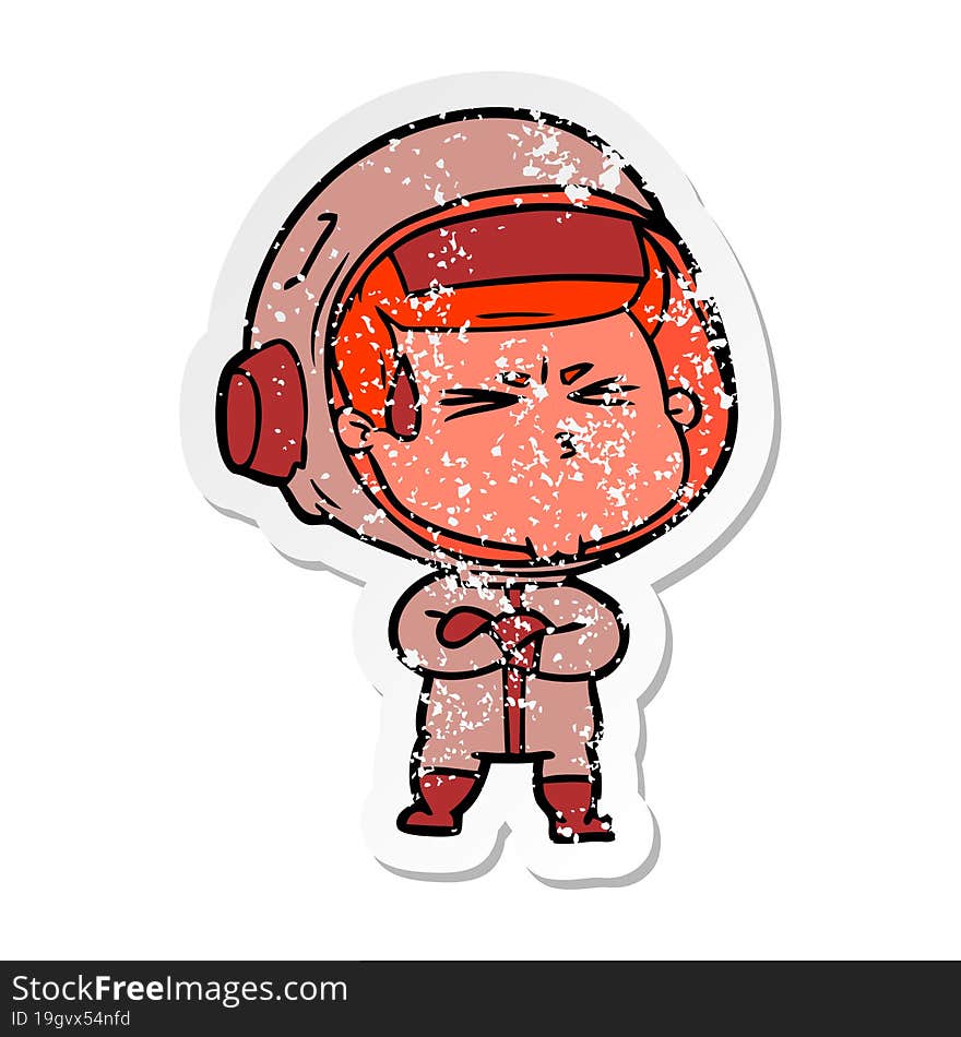 distressed sticker of a cartoon stressed astronaut