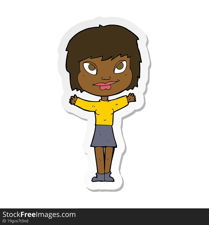 sticker of a cartoon woman waving arms