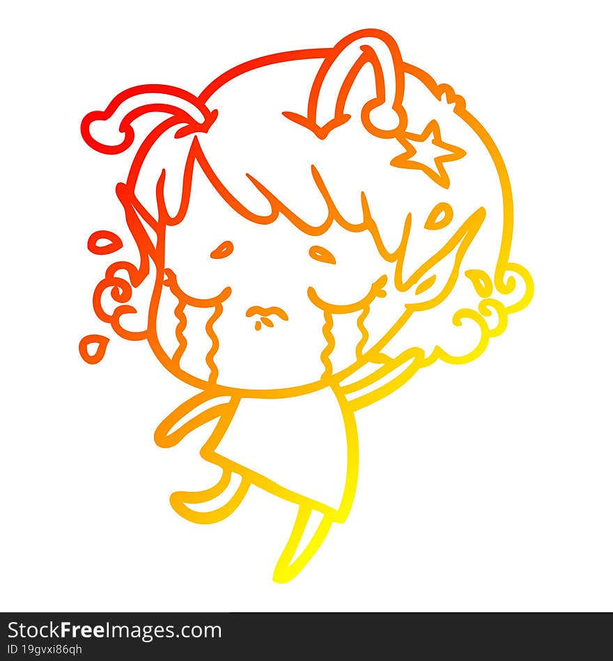 warm gradient line drawing cartoon crying alien girl