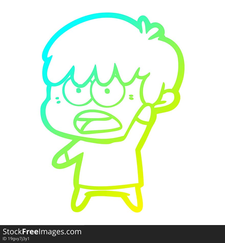 Cold Gradient Line Drawing Worried Cartoon Boy