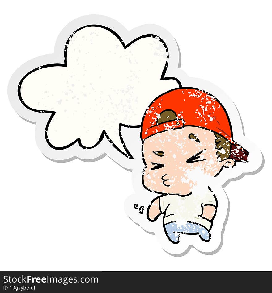 Cartoon Cool Kid And Speech Bubble Distressed Sticker